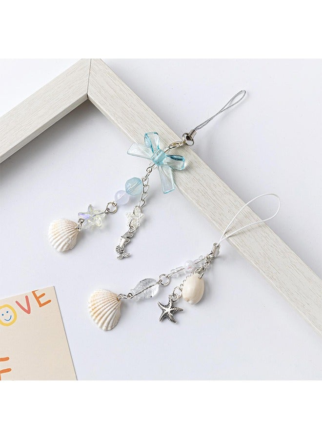 2 Pieces Creative Shell Phone Pendant, Cute Shell Phone Charm Band, Shell Key Chain Charm Mobile Phone Key Bag Backpack Wallet Headphones Decoration Ladies Girls  - Image 2