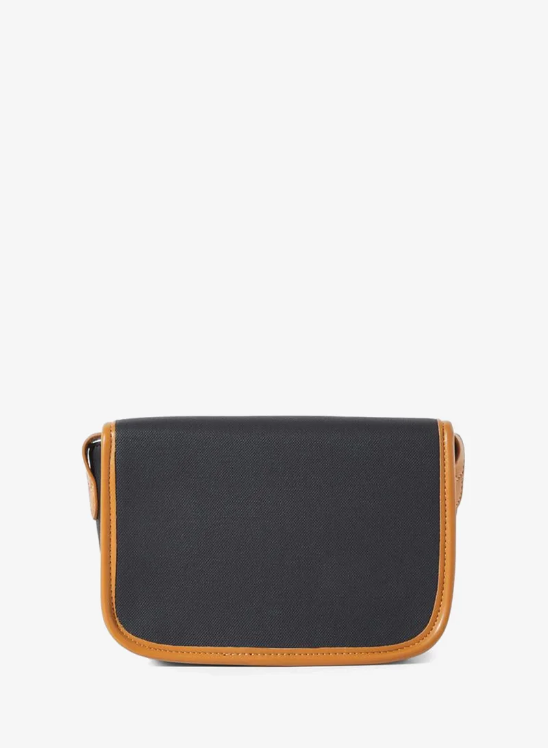 Styli Black Contrast Trim Flap Crossbody Bag