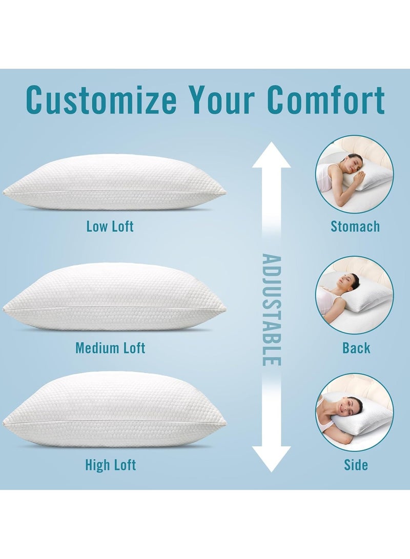 Beauenty 48*86cm Bed Pillows for Sleeping, Shredded Memory Foam Pillows King Size Set of 2 Pack Adjustable Cooling Pillows for Side and Back Sleeper with Washable Removable Cover. - Image 2