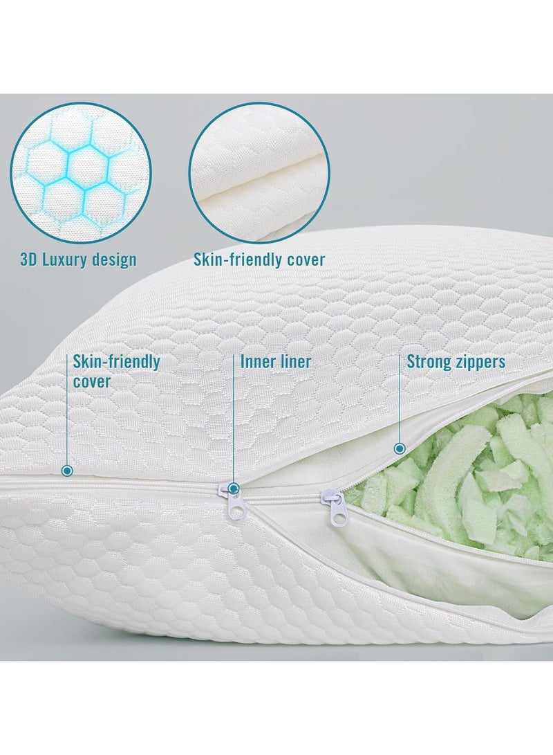 Beauenty 48*86cm Bed Pillows for Sleeping, Shredded Memory Foam Pillows King Size Set of 2 Pack Adjustable Cooling Pillows for Side and Back Sleeper with Washable Removable Cover. - Image 3