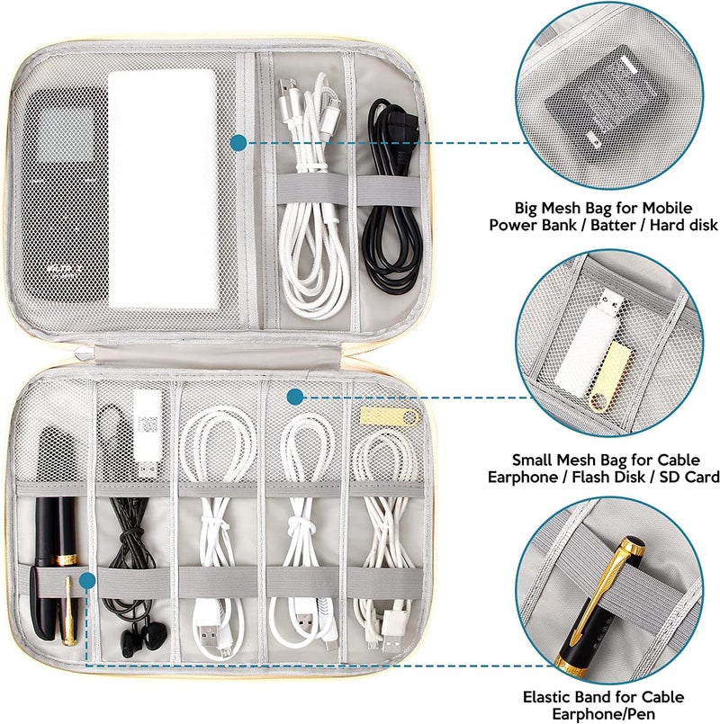 Styleys Electronics Organizer Travel Cable Organizer Bag Compact Waterproof Electronic Accessories Cord Case for Hard Drives, Cables, Cords, Chargers (Beige - S12002) - Image 4
