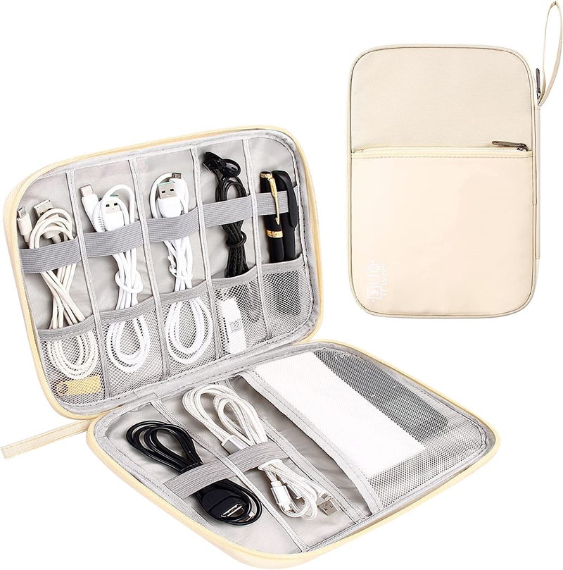 Styleys Electronics Organizer Travel Cable Organizer Bag Compact Waterproof Electronic Accessories Cord Case for Hard Drives, Cables, Cords, Chargers (Beige - S12002) - Image 1
