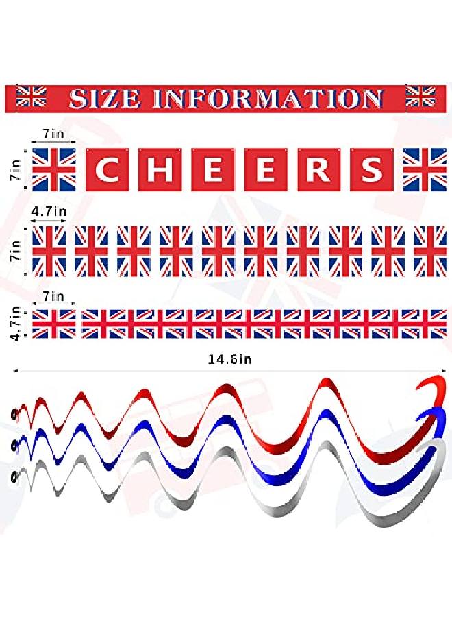Chinco 14 قطعة زينة حفلات بريطانية زينة علم بريطانيا معلقة تشمل لافتة تهنئة بريطانية لافتة علم المملكة المتحدة ورايات معلقة علم بريطانيا ودوامات معلقة علم المملكة المتحدة - Image 2