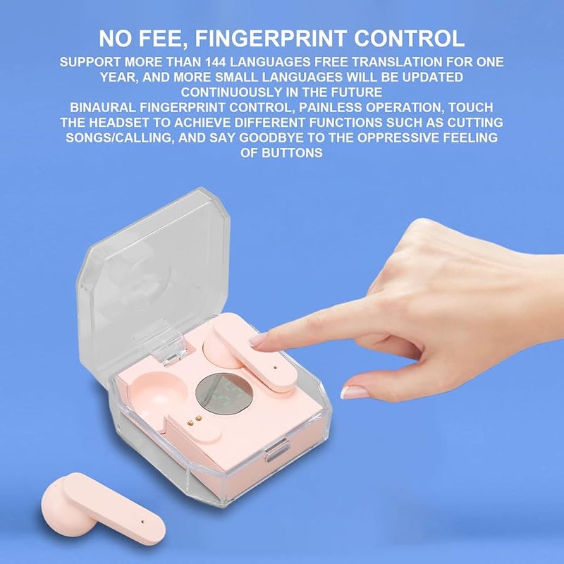 Vbestlife Pink Bluetooth Translator Earbuds 144 Languages Online Voice Translation Headset for Travel - Image 3