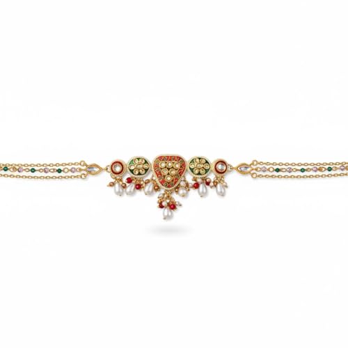 SANJOYA by EVERSTYLISH Kundan Necklace for Women | Enamel & Pearl Drop Layered Necklace | Ethnic Jewelry for Weddings, Festivals & Special Occasions - Image 1