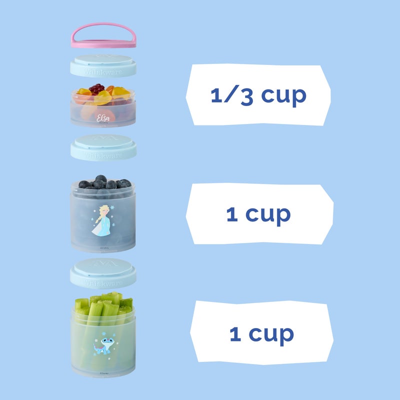 Whiskware Disney Princess Frozen, Stackable Snack Containers for Kids, 3 Stackable Snack Cups for School or Travel, Formula and Cupholder Friendly, Elsa and Bruni - Image 4