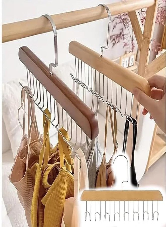 SYUTA Adjustable Wooden Clothes Hanger with 8 Hooks - Wardrobe and Cupboard Organizer for Lingerie, Belt, Scarf, Tie, Garments and Accessories - Pack of 1 - Image 2