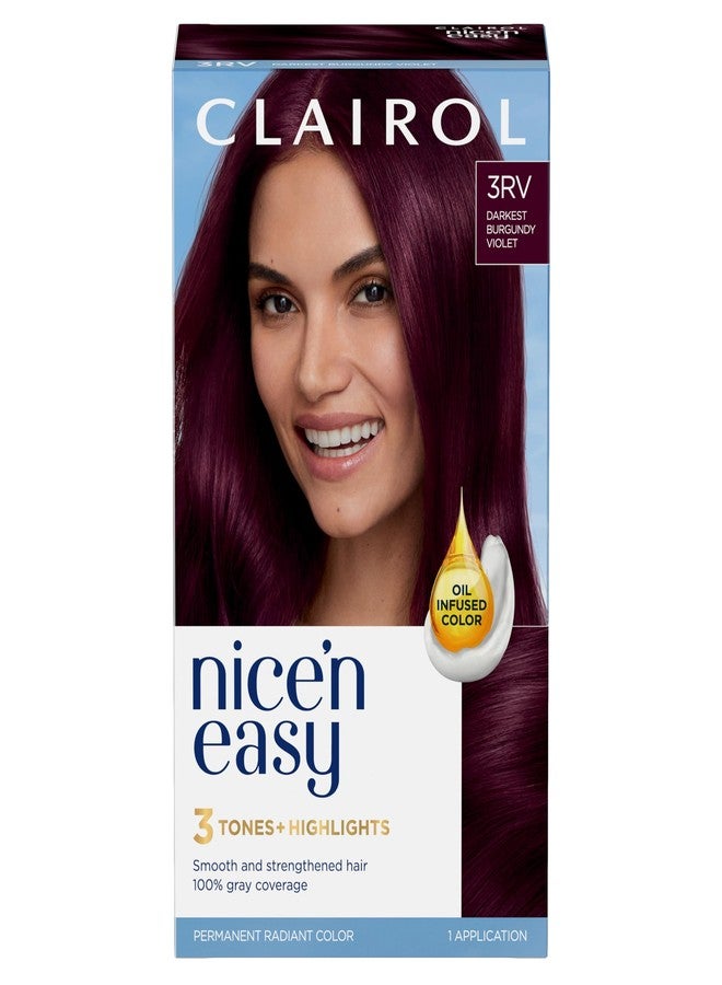 Clairol Nice'n Easy Permanent Hair Dye, 3RV Darkest Burgundy Violet Hair Color, Pack of 1 - Image 1