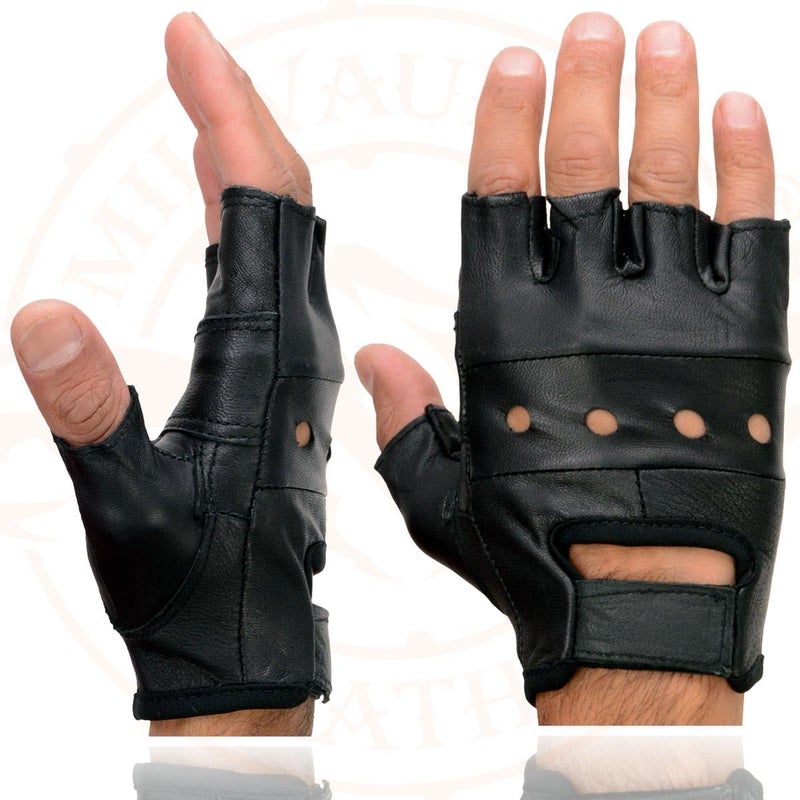 Milwaukee Leather قفازات ميلووكي ليدر SH216 للرجال من الجلد الأسود بدون أصابع مع راحة اليد المبطنة - مقاس صغير - Image 4