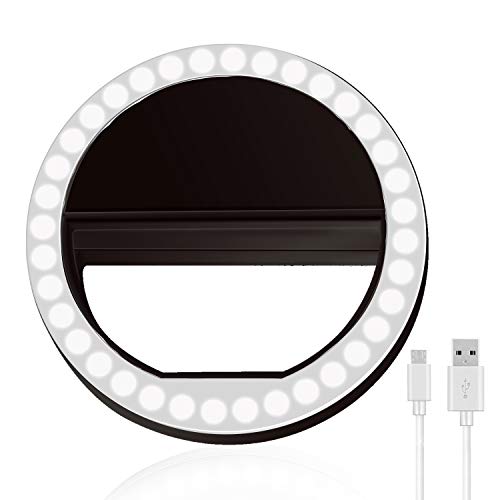 XINBAOHONG Selfie Ring Light Rechargeable Portable Clip-on Selfie Fill Light with 36 LED for Smart Phone Photography, Camera Video, Girl Makes up Black … - Image 1