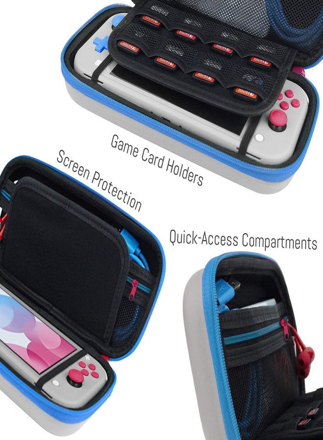Orzly Case for Nintendo Switch Lite - Portable Travel Carry Case with Storage for Switch Lite Games and Accessories [Grey/Blue with a tint of Pink Special Edition] - Image 4