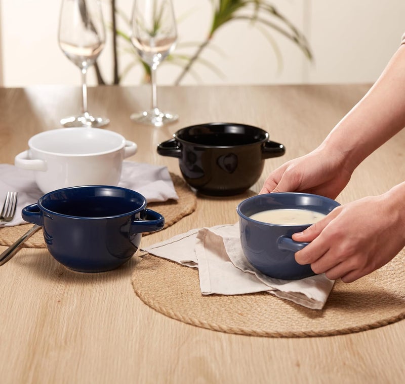 KooK French Onion Soup Bowls Crocks Oven Safe Bowls Soup Mugs Ceramic Bowls Dishwasher Microwave Set of 4 18 oz Blue - Image 2