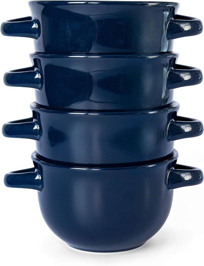 KooK French Onion Soup Bowls Crocks Oven Safe Bowls Soup Mugs Ceramic Bowls Dishwasher Microwave Set of 4 18 oz Blue - Image 3
