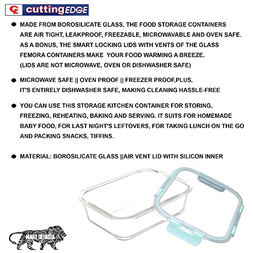 Cutting EDGE 640ml Rectangular Borosilicate Glass Food Storage Container with Airtight Leak-Proof Blue Lid | Microwave, Freezer & Dishwasher Safe | Transparent Tiffin & Lunch Boxes - Image 5