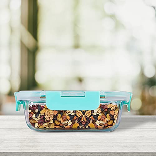 Cutting EDGE 640ml Rectangular Borosilicate Glass Food Storage Container with Airtight Leak-Proof Blue Lid | Microwave, Freezer & Dishwasher Safe | Transparent Tiffin & Lunch Boxes - Image 1