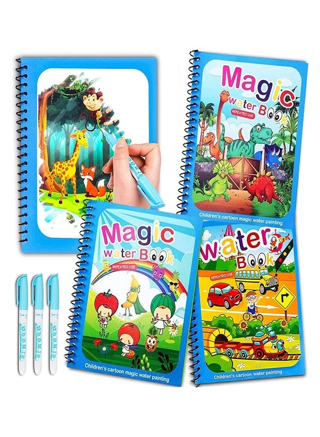 E-DUNIA® Magic Water Book,Reusable Painting Book Dinosaur Animal Ocean Universe Cartoon Painting for Toddlers Educational Learning Kit Children's Gifts(Random Design-Assorted Color) Pack of (4) - Image 1