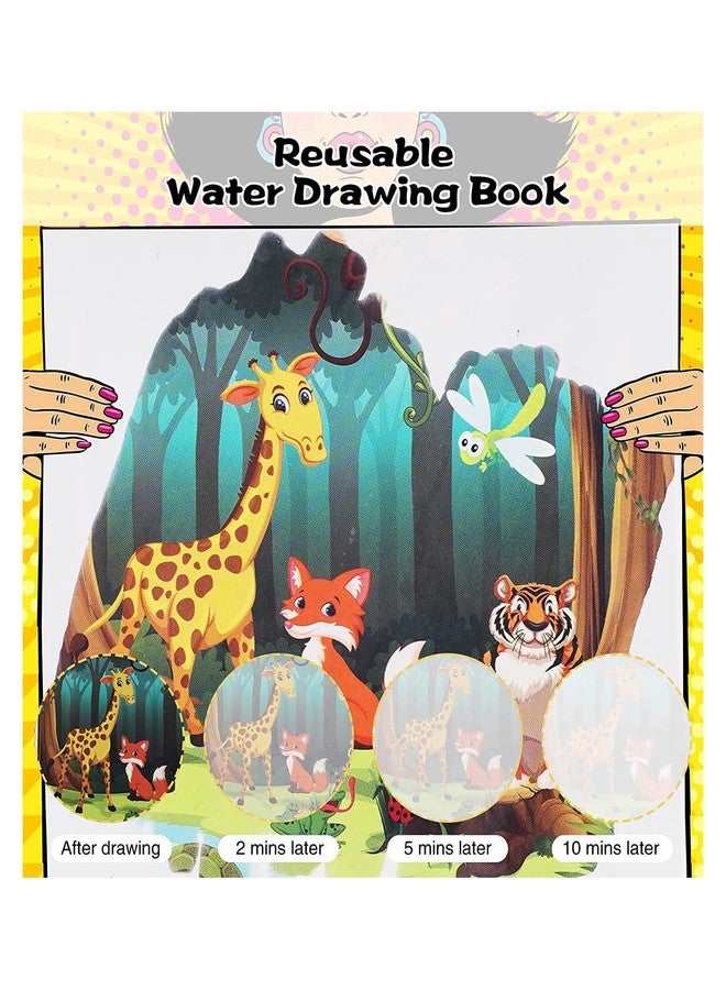 E-DUNIA® Magic Water Book,Reusable Painting Book Dinosaur Animal Ocean Universe Cartoon Painting for Toddlers Educational Learning Kit Children's Gifts(Random Design-Assorted Color) Pack of (4) - Image 4