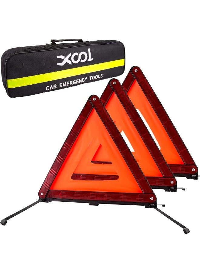 XOOL Triple Warning Triangle Emergency Warning Triangle Reflector Safety Triangle Kit Suitable for Roadside Emergencies, 3-Pack - Image 1
