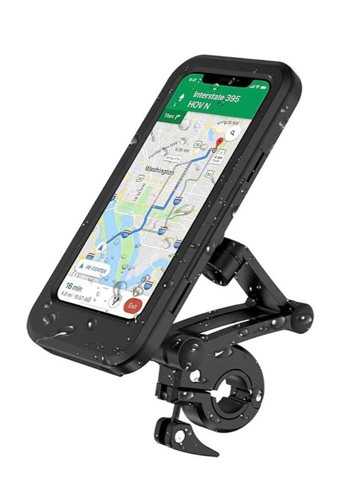 Generic Waterproof Height Adjustable 360 ​​Degree Rotation Touch Screen Phone Holder for iPhone/Samsung/Huawei/All 4-6.8 Inch Mobile Phones/GPS on Bike/Motorcycle Handlebar  - Image 1