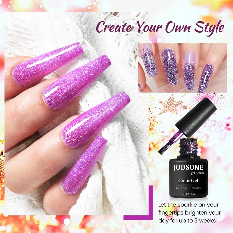 JODSONE 23 Bottles of Glitter Colorful and Elegant Gel Polish kit with 3 Bottles of Matte and Glossy Top Coat Base Coat Gel Nail Set - Image 4