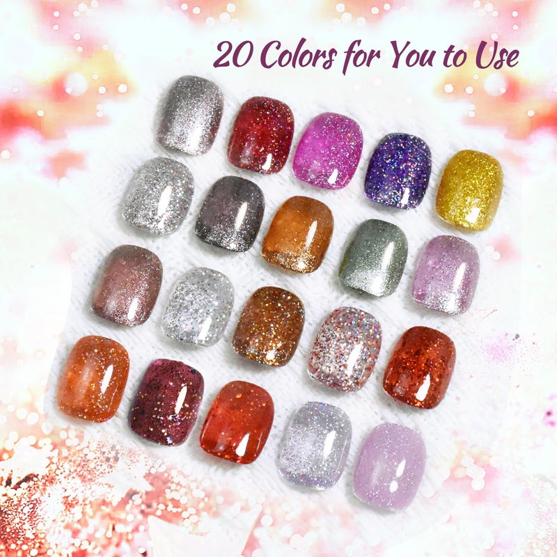 JODSONE 23 Bottles of Glitter Colorful and Elegant Gel Polish kit with 3 Bottles of Matte and Glossy Top Coat Base Coat Gel Nail Set - Image 2