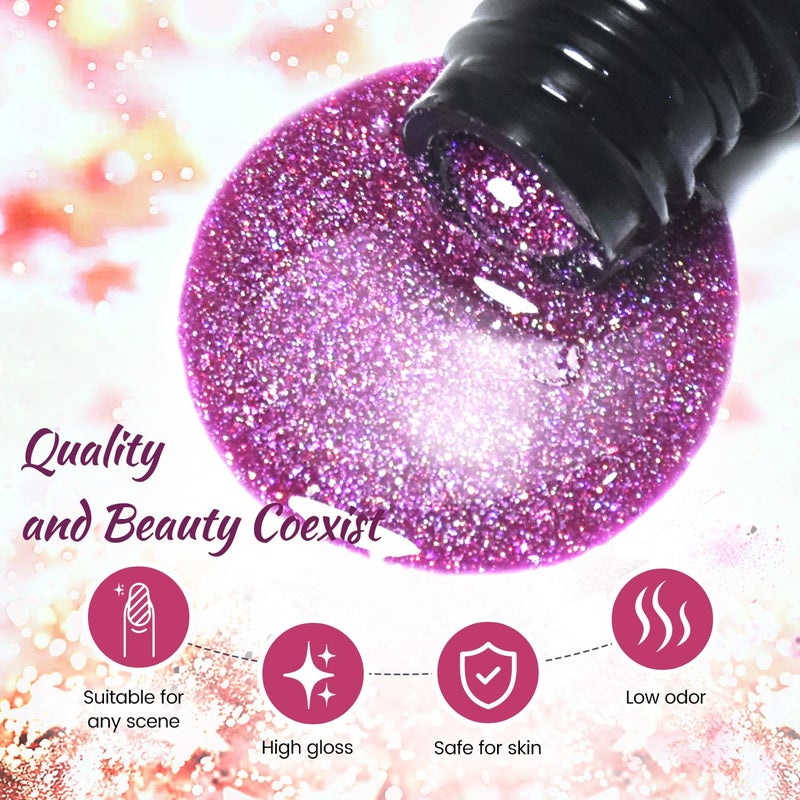 JODSONE 23 Bottles of Glitter Colorful and Elegant Gel Polish kit with 3 Bottles of Matte and Glossy Top Coat Base Coat Gel Nail Set - Image 5
