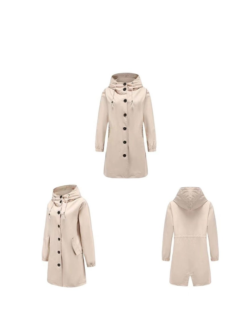 Loquat Autumn Winter Women's Hooded Windbreaker Casual Long Coat - Image 2