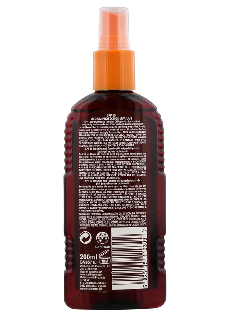 ماليبو زيت تسمير برونزي SPF 15 بجوز الهند – 200 مل - Image 2