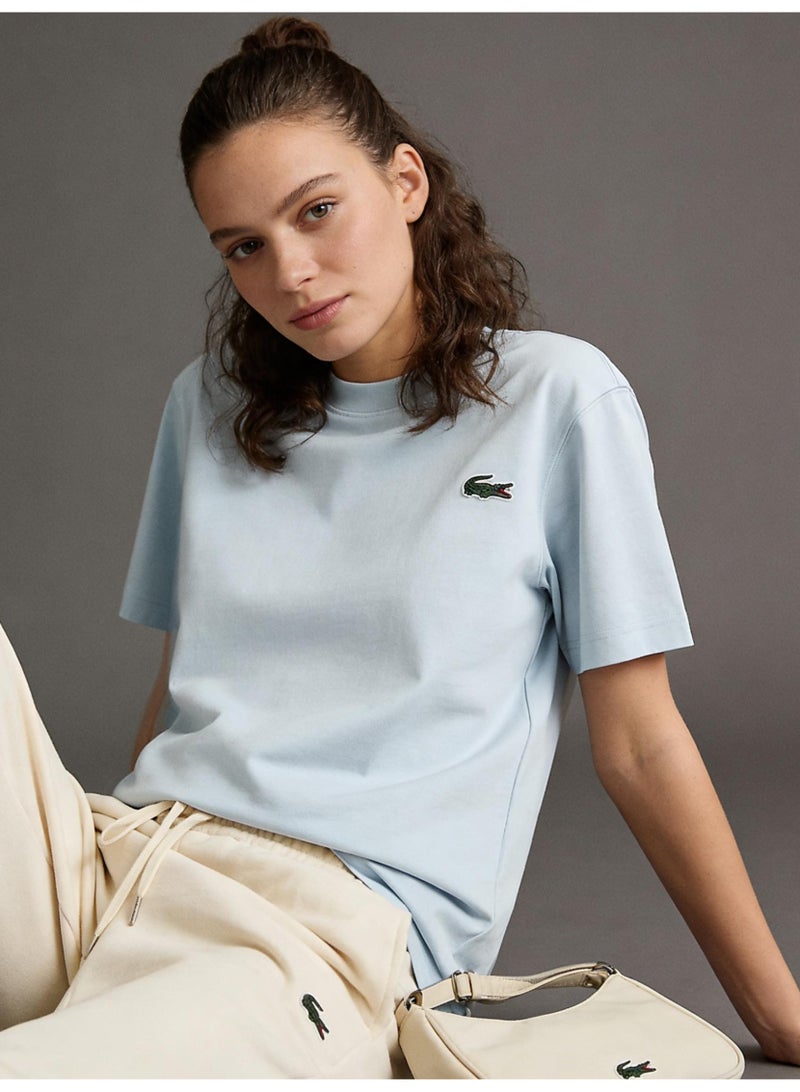 Lacoste men and women with the same heavy cotton T-shirt classic crocodile embroidery loose casual short-sleeved shirt multi-color optional. - Image 1