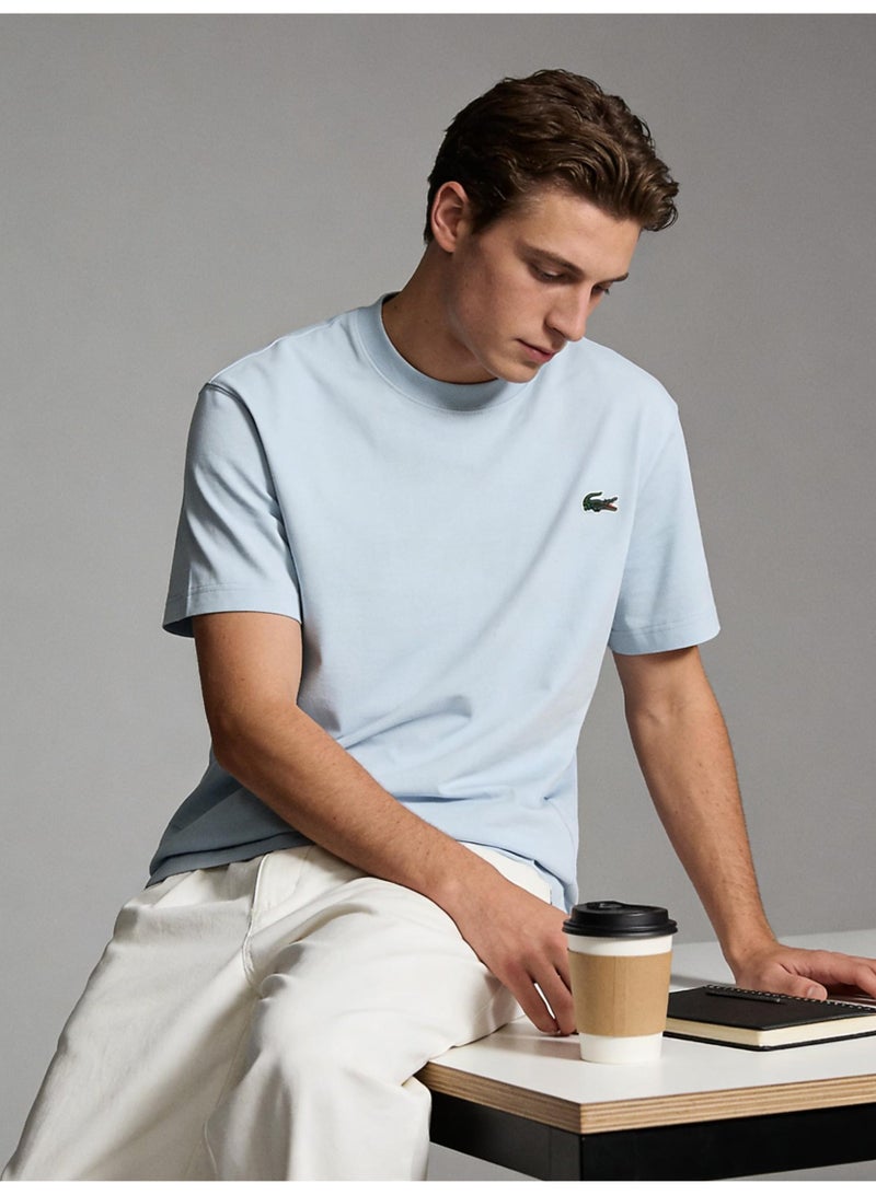 Lacoste men and women with the same heavy cotton T-shirt classic crocodile embroidery loose casual short-sleeved shirt multi-color optional. - Image 2