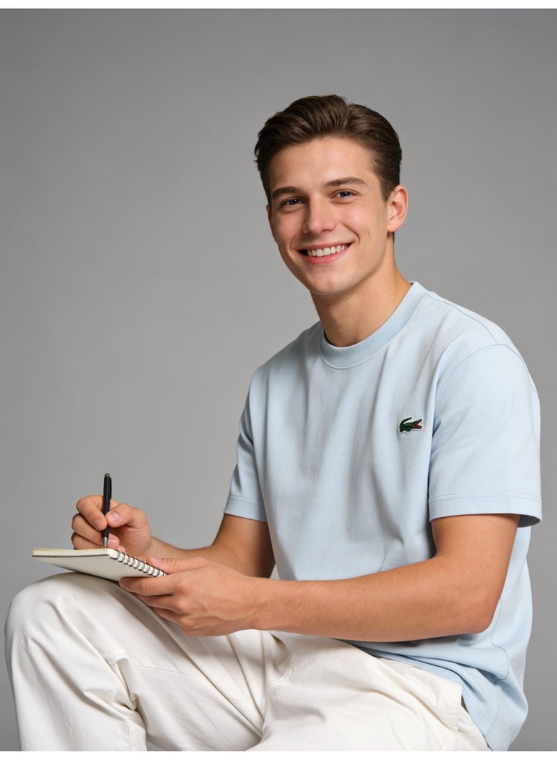 Lacoste men and women with the same heavy cotton T-shirt classic crocodile embroidery loose casual short-sleeved shirt multi-color optional. - Image 4