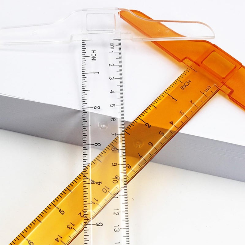 Orange Square Plastic Ruler 2PCS Double Side Measuring Scale Centimeter for Drafting Technical and Student Design Work - Image 3