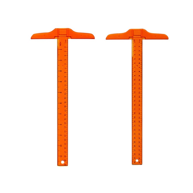 Orange Square Plastic Ruler 2PCS Double Side Measuring Scale Centimeter for Drafting Technical and Student Design Work - Image 1