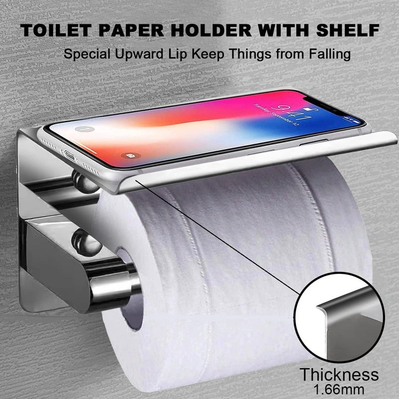 BLYPHOO Toilet Paper Holder with Shelf - 304 Stainless Steel, Self-Adhesive and Wall Mounted, Polished Chrome - Image 4