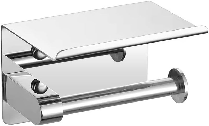 BLYPHOO Toilet Paper Holder with Shelf - 304 Stainless Steel, Self-Adhesive and Wall Mounted, Polished Chrome - Image 1