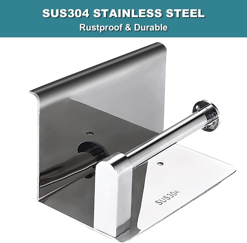 BLYPHOO Toilet Paper Holder with Shelf - 304 Stainless Steel, Self-Adhesive and Wall Mounted, Polished Chrome - Image 2