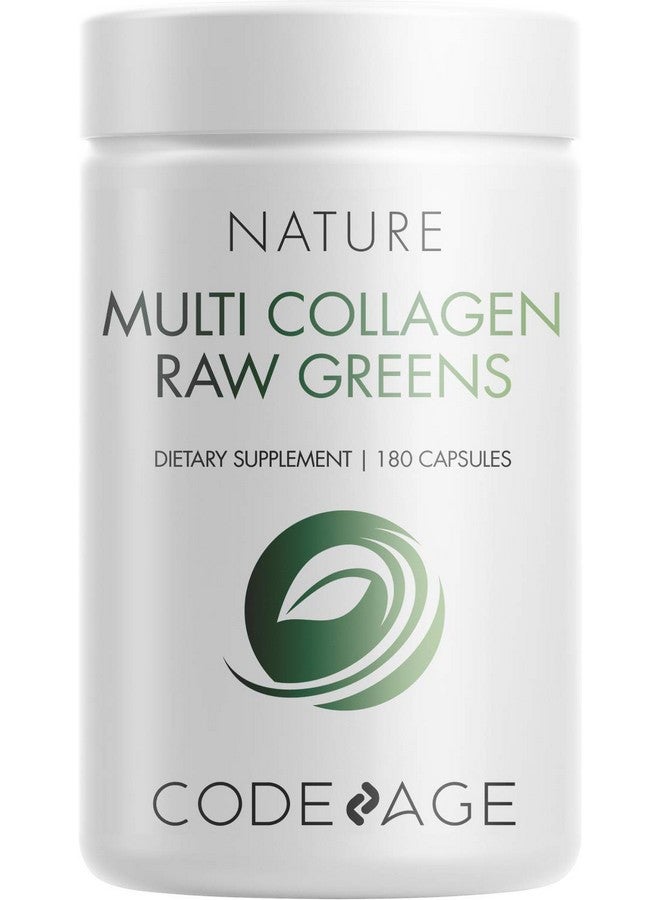 Codeage Multi Collagen Protein + Organic Raw Greens Superfood Capsules Supplement 21 Fruits & Veggies Grassfed Hydrolyzed Collagen Peptides 5 Types Allinone 180 Count - Image 2