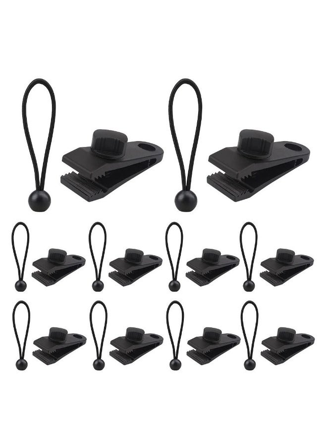 Generic 10 Sets of Bungee Balls and Tarp Clips Black 6 Inches Ball Cord Heavy Duty Lock Grip Clamps Shark Fasteners Holder for Camping Tents Cargo Pool Awning Car Cover Holding Wire Hoses - Image 1