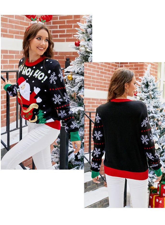 NIBEMINENT Winter Women Xmas Party Look Wear Santa Print Christmas Sweaters Full Sleeve Knitwear Warm Soft Jumpers Femme Pullover Tops - Image 2