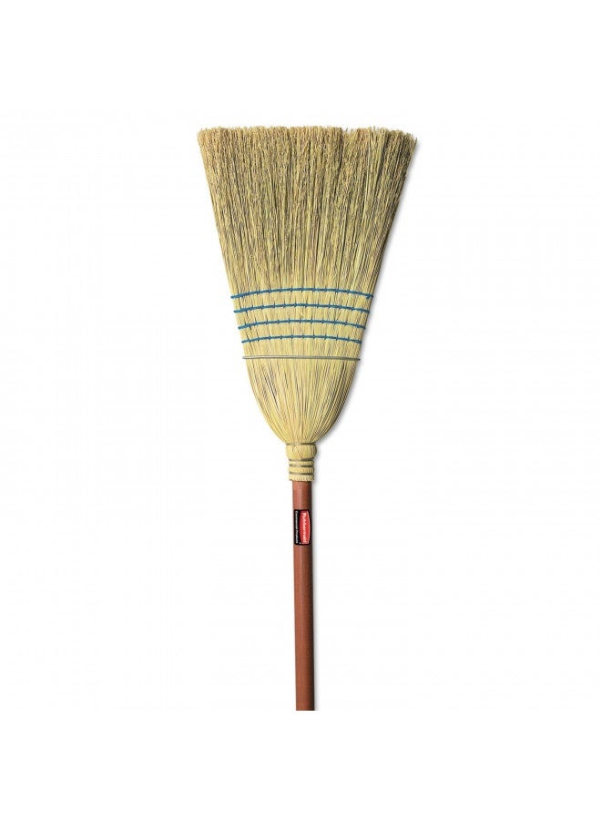 Rubbermaid Rubbermaid Commercial Products Heavy-Duty Corn Broom, 1 1/8-Inch Wood Handle, Blue, Indoor/Outdoor Broom For Courtyard/Garage/Lobby/Mall/Office  - Image 1