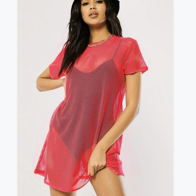 Spot Women'S Mesh Bikini Masking Swimwear Swimwear Short Sleeve T-Shirt Top Summer Beach Dress - Image 3