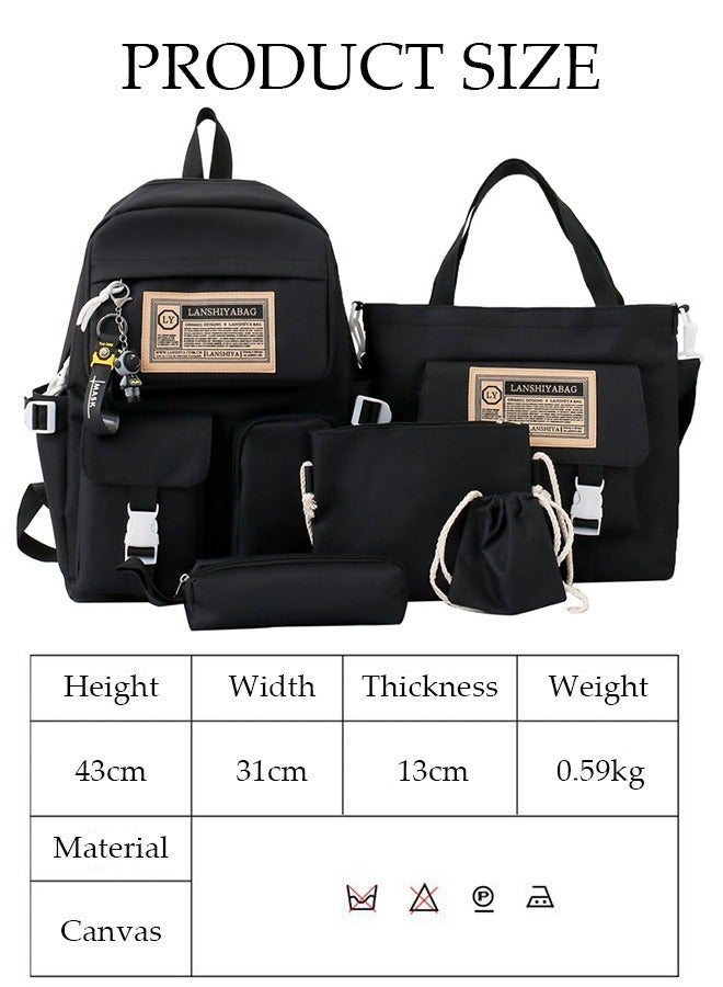 DUNISO 5PCS Kids School Backpack Set Canvas Laptop School Bag Sets for Kids with Tote Bag,Shoulder Bag,Pencil Box,Small Bag ,Large-capacity Bookbag for Girls Boys Back to School Supplies - Image 4