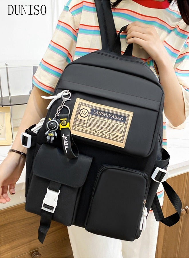 DUNISO 5PCS Kids School Backpack Set Canvas Laptop School Bag Sets for Kids with Tote Bag,Shoulder Bag,Pencil Box,Small Bag ,Large-capacity Bookbag for Girls Boys Back to School Supplies - Image 3