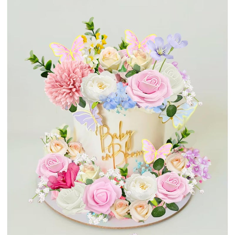 GmakCeder Floral Flower Cake Topper Butterfly for Wildflower Baby In Bloom themed Floral Birthday Bride Cake - Image 1