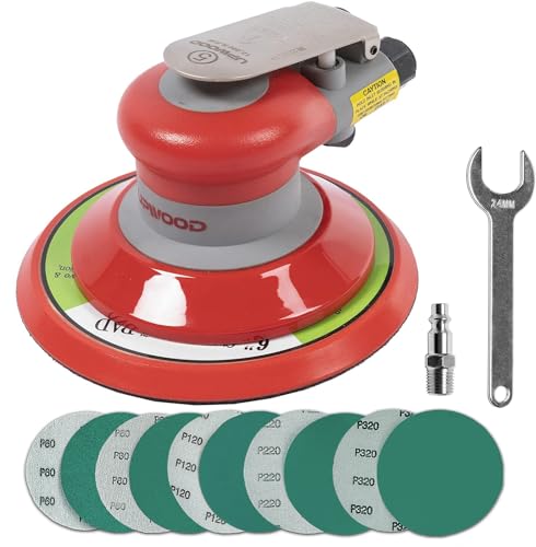 UPWOOD Pneumatic random orbital sander 6-inch light weight palm sander 3/16" (5 mm) diameter orbit 12000 RPM with extra 15pcs sandpaper - Image 1