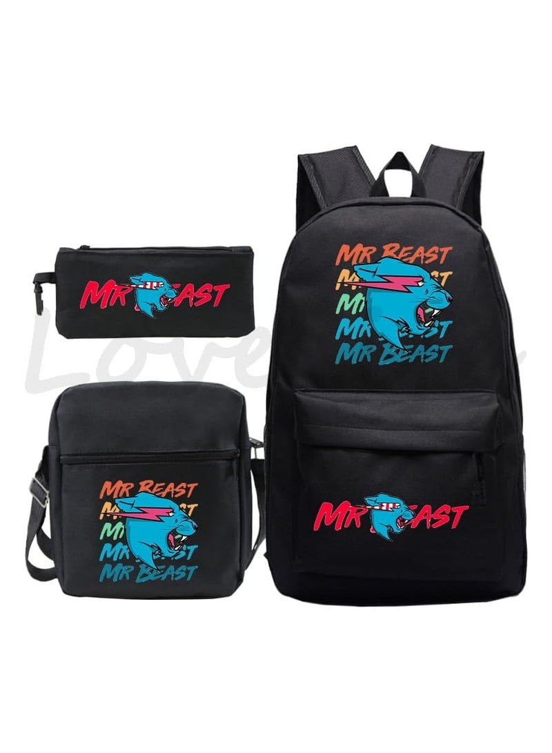 general 3PCS Backpack Set,Mr Beast School Backpack,Large Capacity Casual Backpack with Lunch Bag and Pencil case for Boys Girls Students