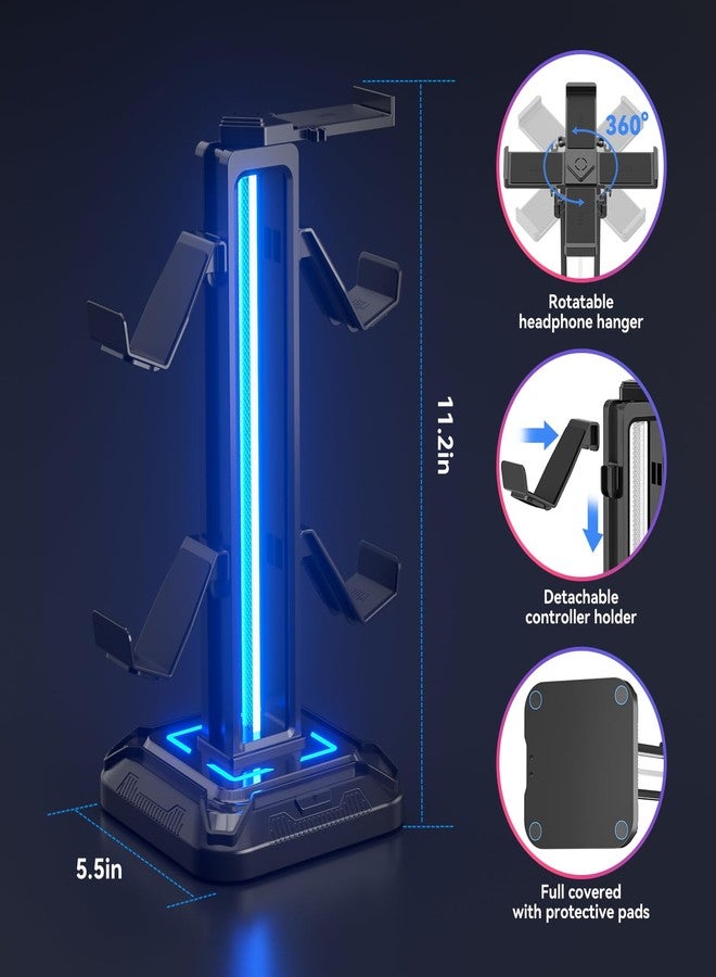KDD حامل سماعات KDD RGB مع 9 أوضاع إضاءة - حامل وحدة تحكم للمكتب - حامل سماعات دوار و خطاف وحدة تحكم قابل للفصل لملحقات سماعات الكمبيوتر (أسود) - Image 4