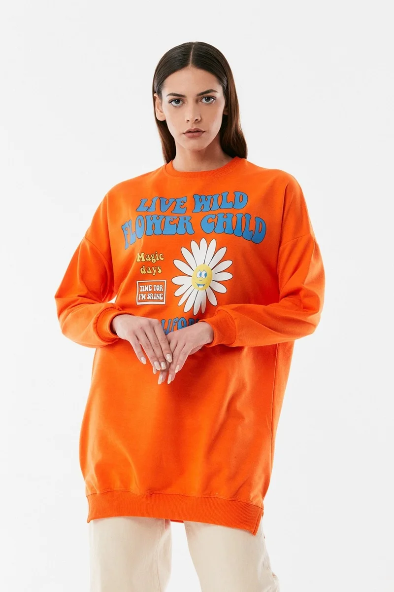 FullaModa Printed Crew Neck Sweatshirt