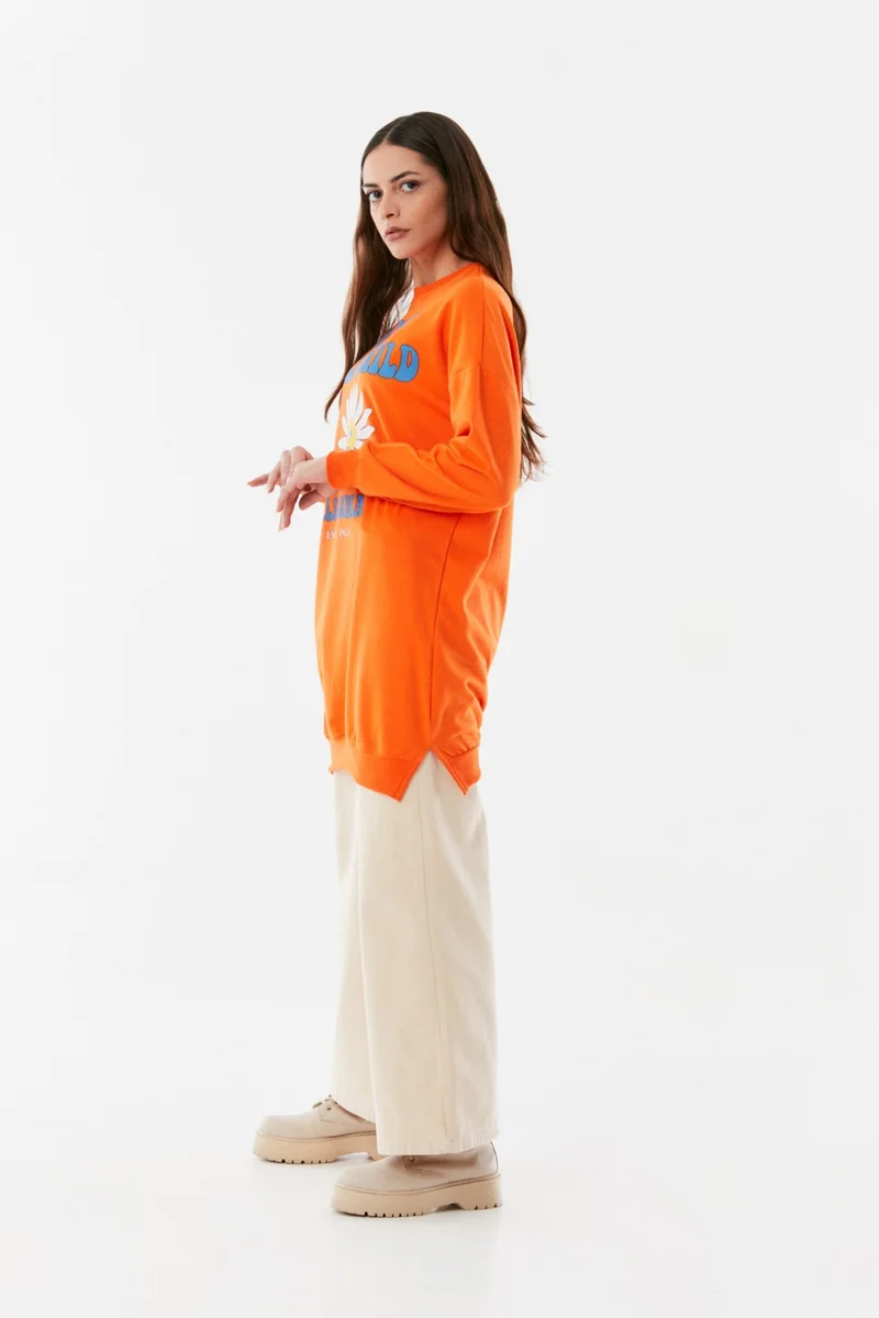 FullaModa Printed Crew Neck Sweatshirt