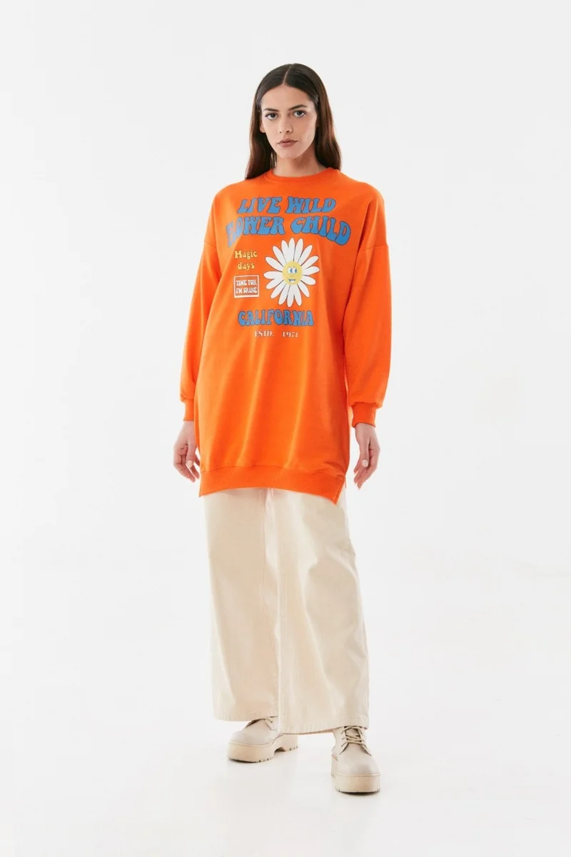 FullaModa Printed Crew Neck Sweatshirt